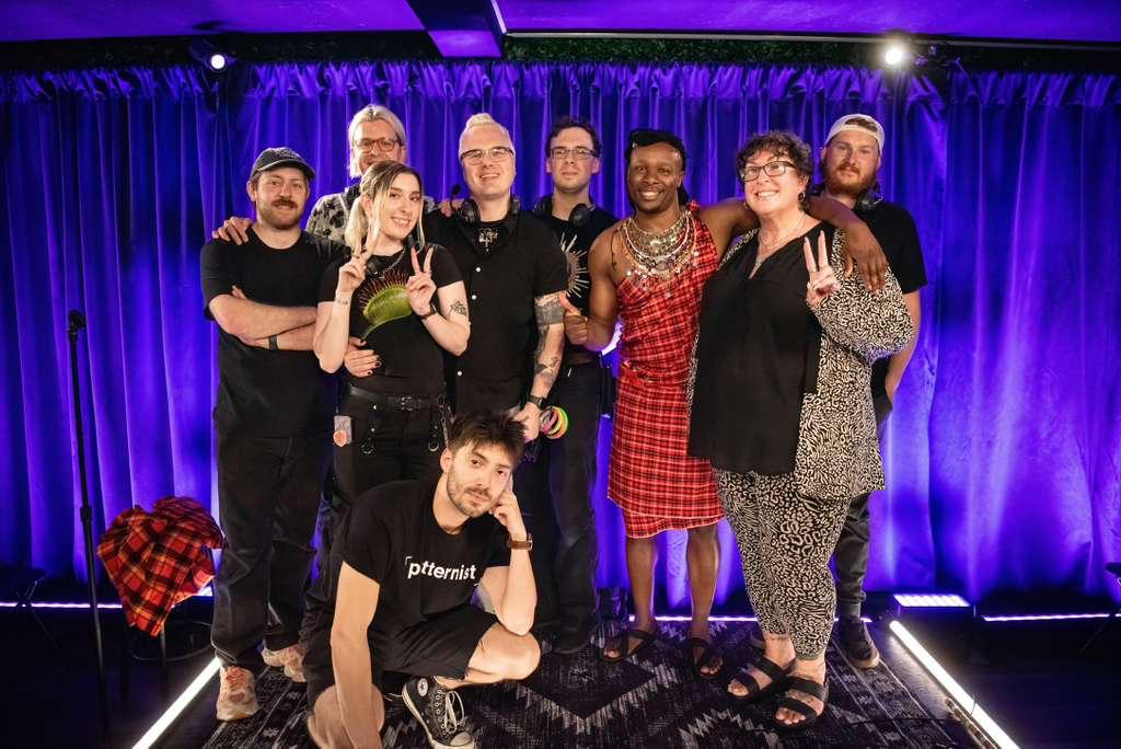 David Babu with friends backstage after a show